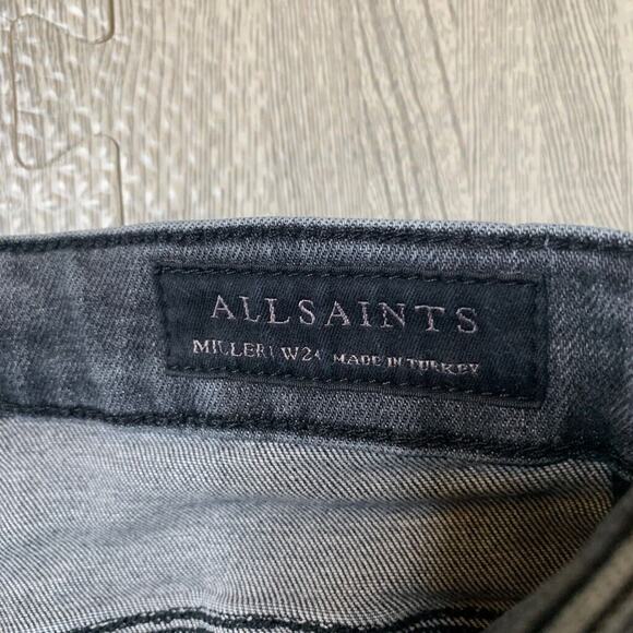 Allsaints Jeans Womens 24 Gray Denim Miller Push Up Super Skinny Stretch Raw Hem - Picture 6 of 16